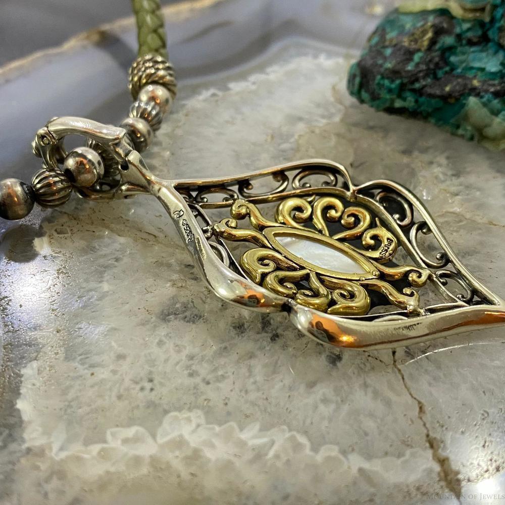 Carolyn Pollack Vintage Southwestern Style Sterling & Brass Moonstone Pendant - Picture 3 of 10